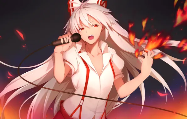 Girl, microphone, sings, Touhou, Touhou, Touhou