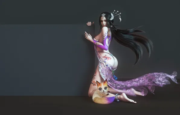 Girl, fantasy, art, pet, yonglin yao, Mall girl