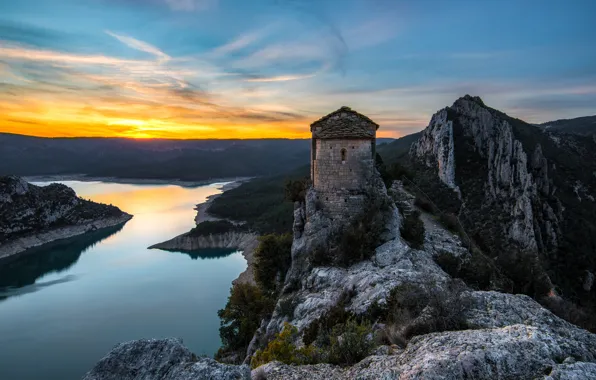 Castle, tower, pond