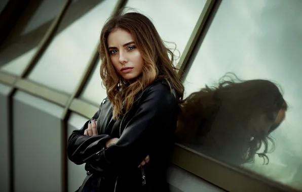 Picture look, girl, face, pose, reflection, model, hair, jacket