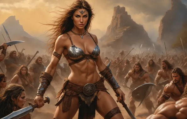 Look, girl, pose, sword, warrior, warriors, men, the battlefield