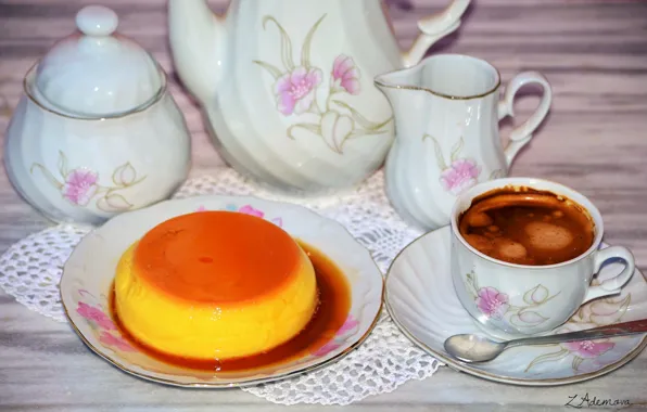 Coffee, dishes, dessert