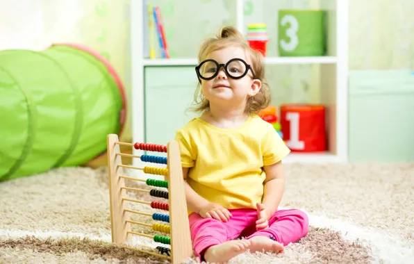 Picture look, carpet, child, glasses, girl, little, child, glance