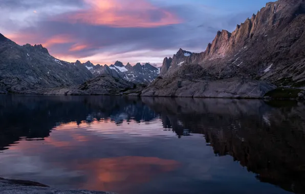 Picture the sky, clouds, mountains, nature, lake, rocks