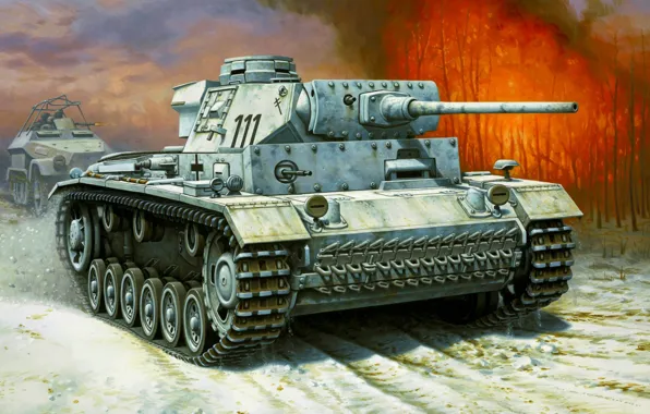 Picture war, art, tank, ww2, Pz.Kpfw. III Ausf. L