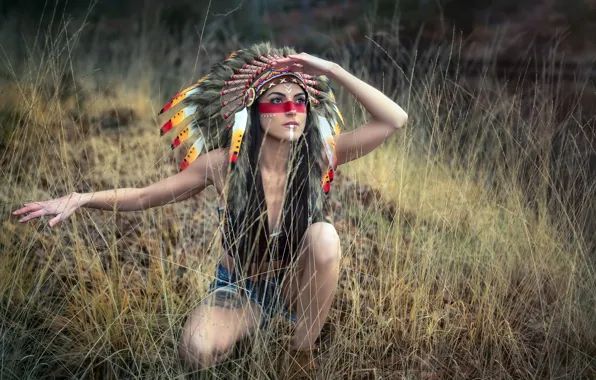 Picture girl, pose, feathers