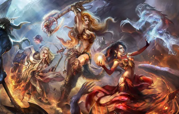 Girls, fantasy, battle, the battle, Diablo III Reaper of Souls