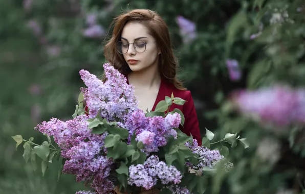 Look, girl, pose, spring, lilac, Sergey Sorokin