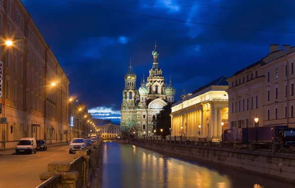 Water, clouds, machine, clouds, the city, lights, reflection, river