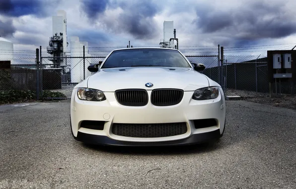 Picture white, asphalt, bmw, BMW, white, the front, e90, tinted