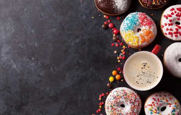 Donuts, cup, glaze, coffee, donuts