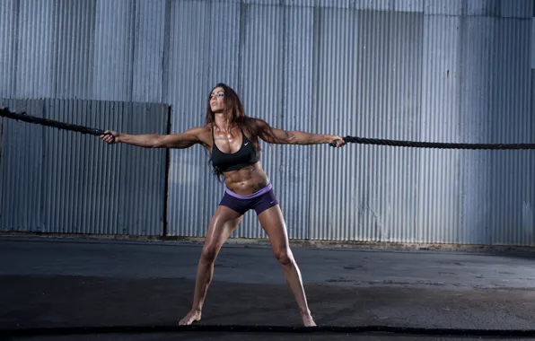 Model, pose, fitness, ropes, Denise Bond