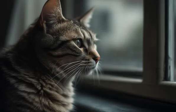 Cat, cat, look, portrait, window, art, profile, face