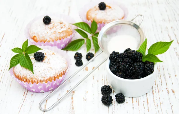 Berries, BlackBerry, powdered sugar, muffins, Olena Rudo