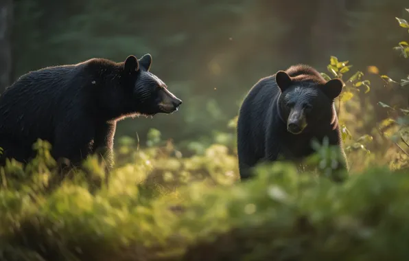 Nature, pose, glade, bear, bears, black, digital art, baribal