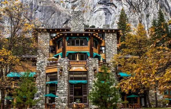 Autumn, trees, rocks, CA, USA, the hotel, Yosemite, California