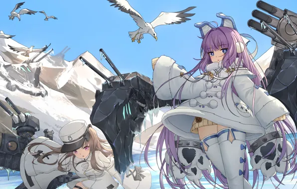 Picture weapons, Azur Lane, the sky, girl, Pamiat Merkuria, bird, tashkent