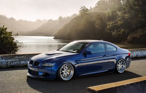 Picture blue, bridge, river, bmw, BMW, coupe, e92, laguna blue