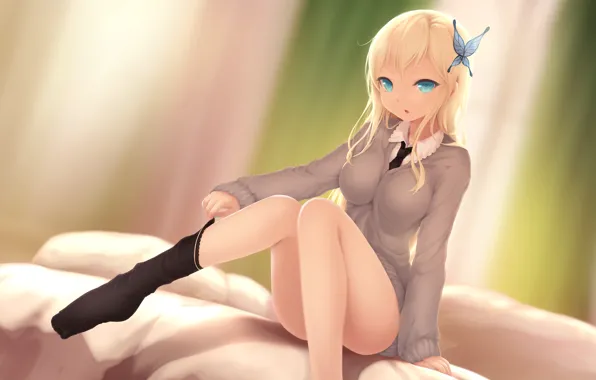 Girl, sofa, butterfly, Golf, sitting, boku wa tomodachi ga sukunai, kashiwazaki sena, dresses