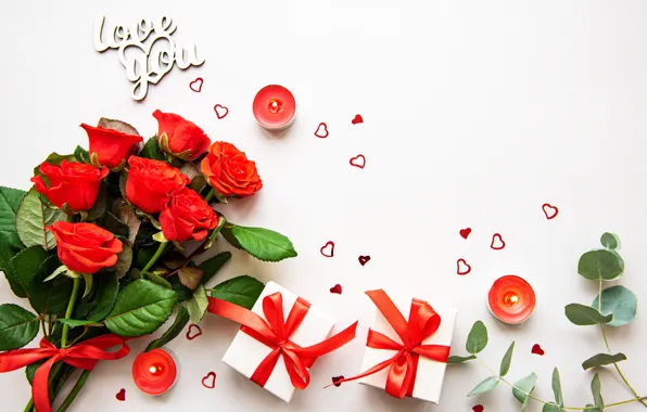 Love, roses, bouquet, gifts, red, Valentine's Day, Olena Rudo