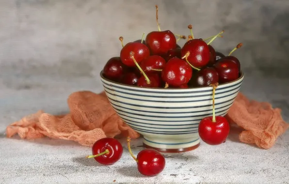 Drops, cherry, berries, table, red, bowl, cherry, bowl