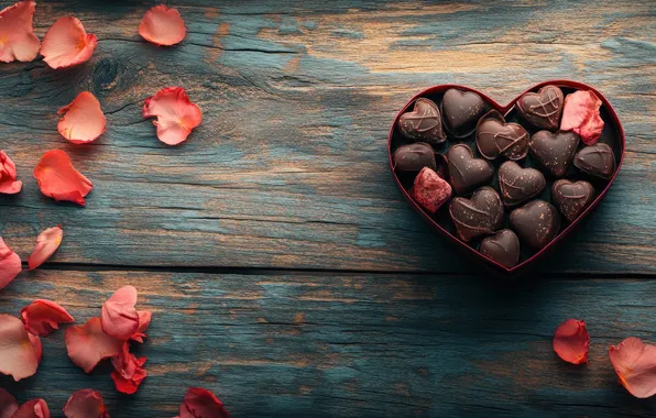 Flowers, heart, Board, heart, petals, hearts, heart, Valentine's Day