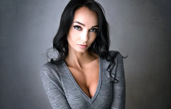 Brunette, Background, Look, Sweater, Makeup, Long Curly Hair, Ksenia Alekseevskaya, Photo Model