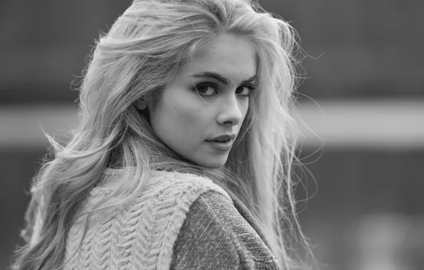 Look, girl, hair, black and white, Selina, Peter Müller