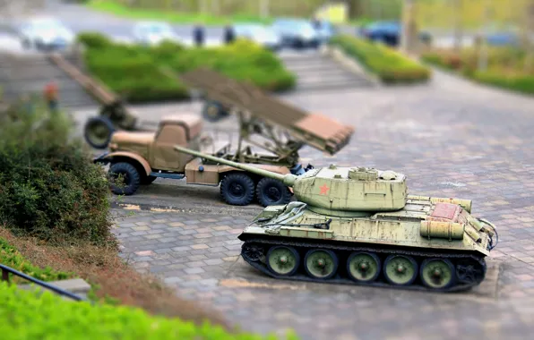 Picture Weapons, Tank, T-34, tilt shift, T34, Katyusha, BM-31-12