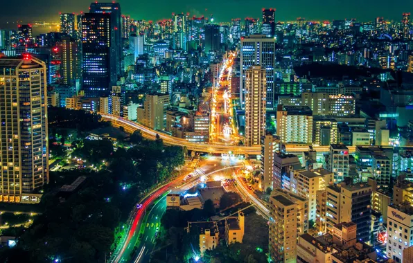 Picture lights, panorama, Tokyo, building night