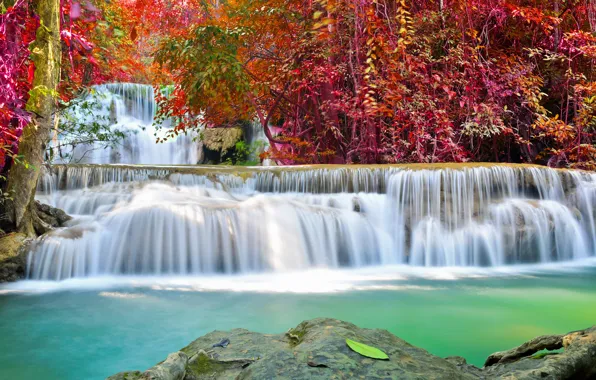 Picture river, water, autumn, waterfall, flow, emerald