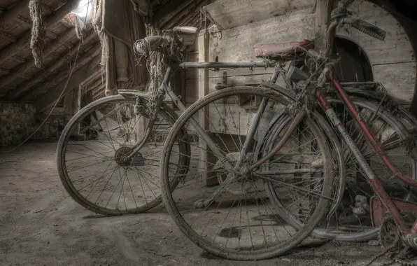 Background, bikes, attic