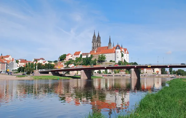 The sky, bridge, river, castle, home, Germany, Elba, Saxony