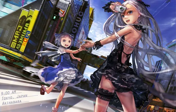 The city, emotions, girls, art, the camera, touhou, camera