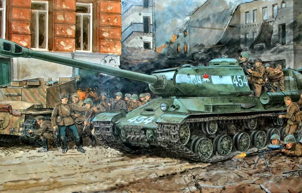 Picture art, Soldiers, USSR, Tank, The is-2, The great Patriotic war, Heavy, The Red Army