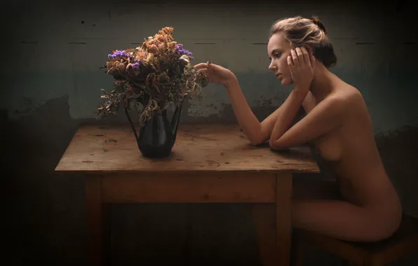 Girl, model, beauty, nude, blonde, vase, Mango A, Katya Clover