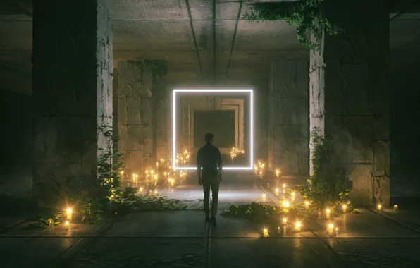 Candles, the portal, columns, the room, LAST LEVEL
