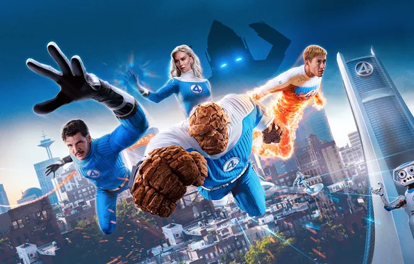 The city, background, poster, characters, comic, Fantastic four, MARVEL, Fantastic Four