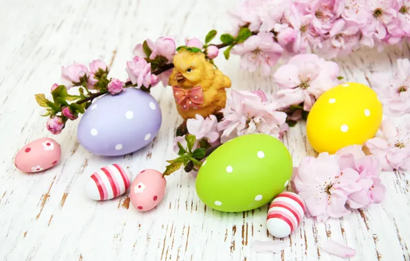 Picture flowers, eggs, spring, colorful, Easter, happy, wood, pink