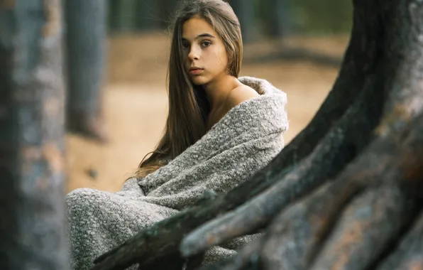 Forest, trees, hair, portrait, Alina, Evgeny Matveev