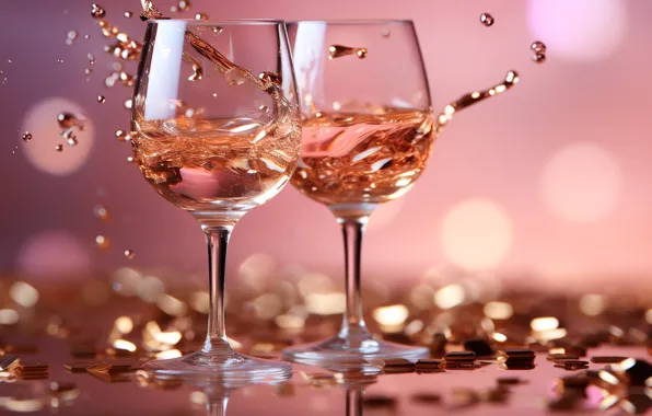 Holiday, wine, glasses, Christmas, alcohol, New year, champagne, bokeh