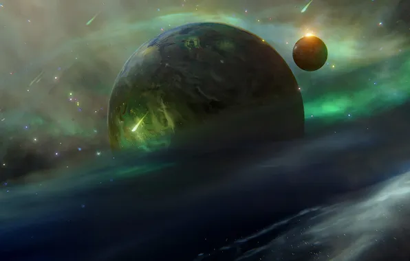 Space, nebula, planet, stars