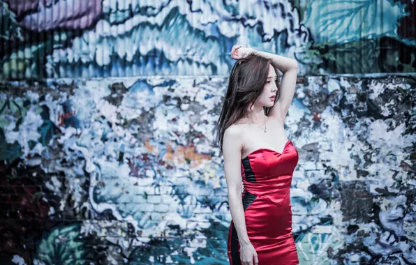 Picture sexy, pose, wall, graffiti, model, portrait, makeup, figure