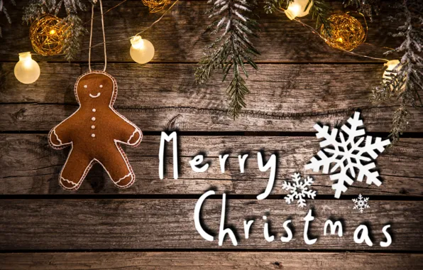 Board, man, christmas, garland, snowflake, merry christmas, decoration, gingerbread