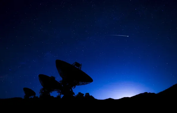 The sky, night, silhouette, radio telescope