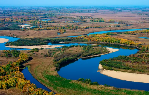 Field, autumn, trees, river, Russia, Sunny, Khabarovsk Krai, Urmi