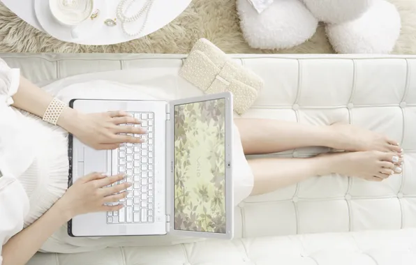 White, laptop, Sony, Vaio