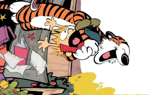 Laughter, Calvin and Hobbes, grabbed, Calvin, Hobbs, cry, mess