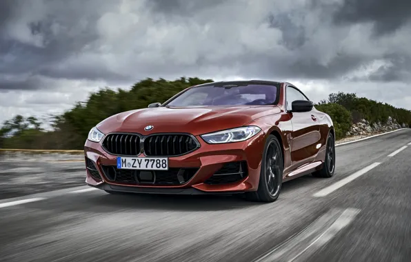 Picture road, clouds, coupe, BMW, Coupe, 2018, 8-Series, dark orange