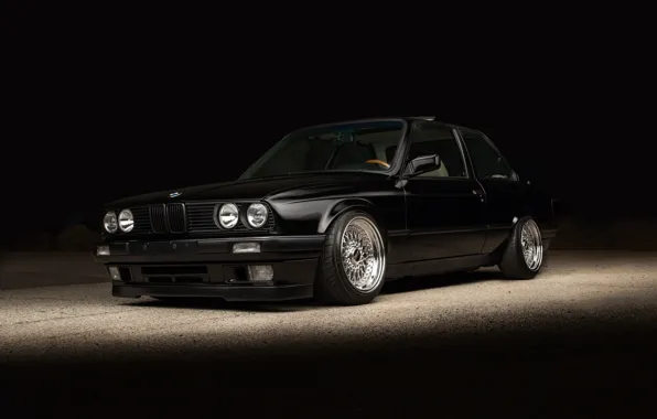 Picture BMW, black, E30, stance, BBS rs